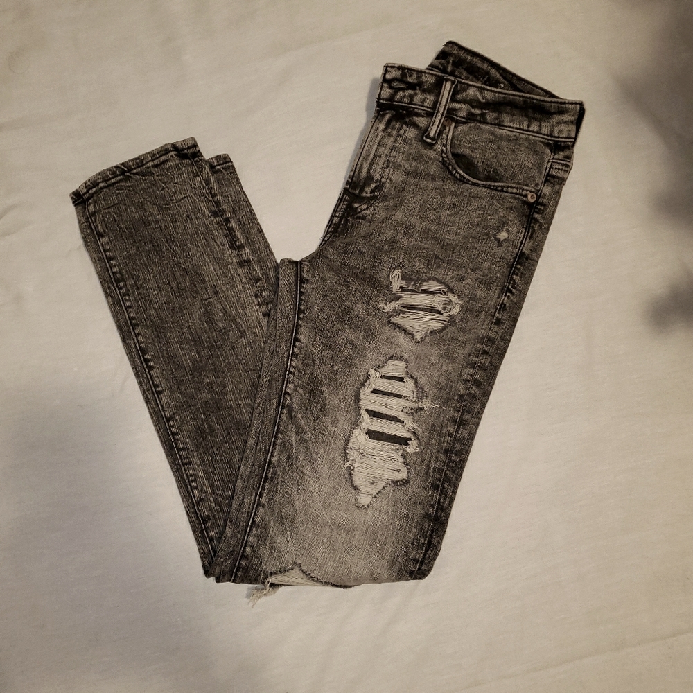 Mens American eagle grey ripped skinny jeans 30×32